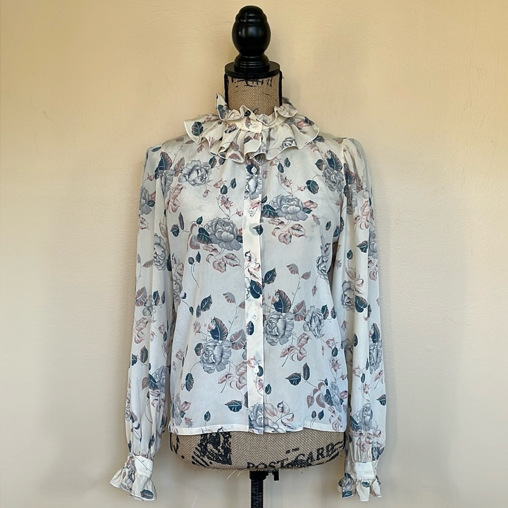 Vintage 80s Pure Silk Ruffled Blouse